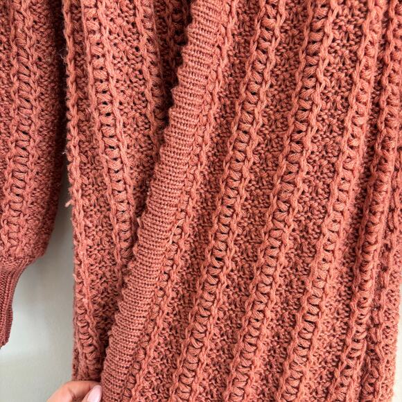 RARE 1970s Vintage Kimlon Knit Sweater Coat Cable Knit Long Cardigan Size Medium - Picture 8 of 9